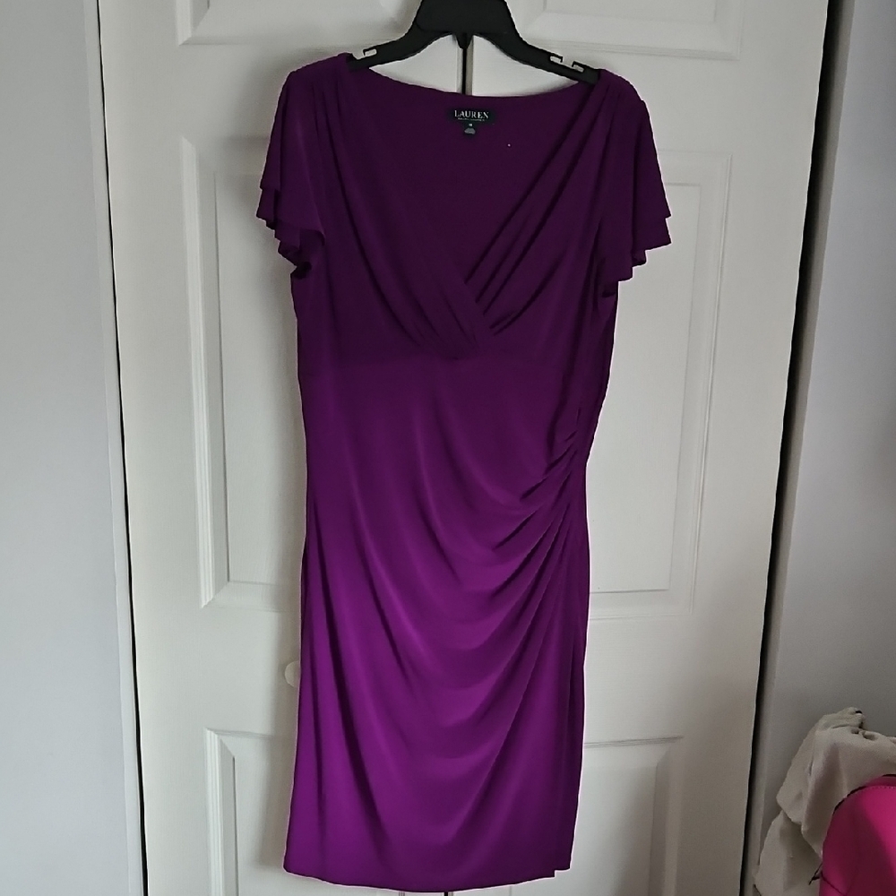 Lauren Ralph Lauren Purple Draped Cap-Sleeve Midi Dress